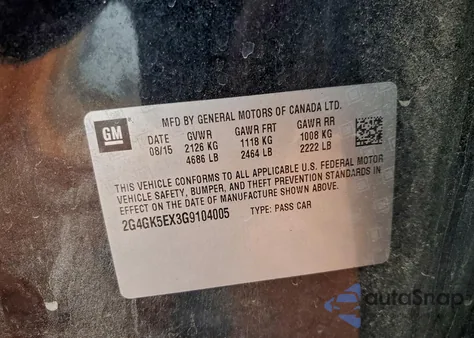 2016 Buick Regal z USA, uszkodzony, nr VIN 2G4GK5EX3G9104005